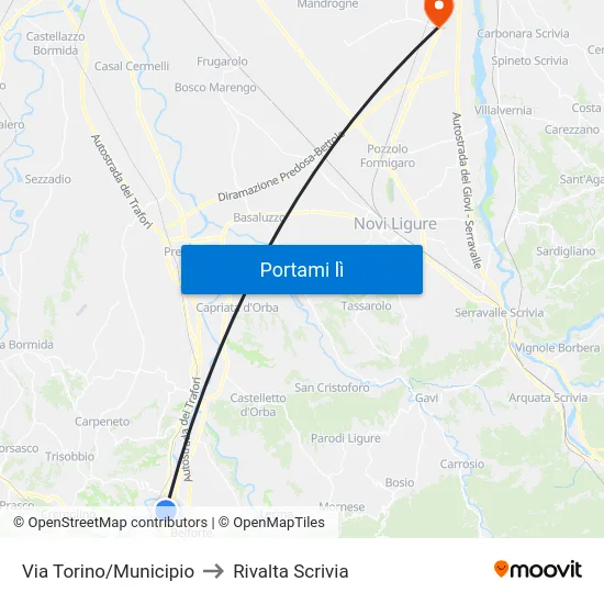 Via Torino/Municipio to Rivalta Scrivia map