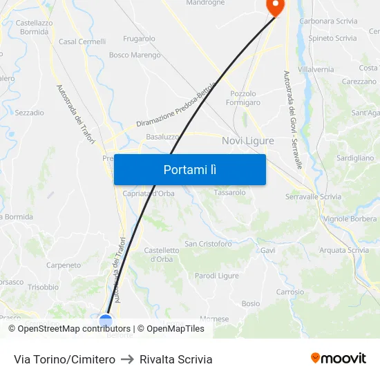 Via Torino/Cimitero to Rivalta Scrivia map