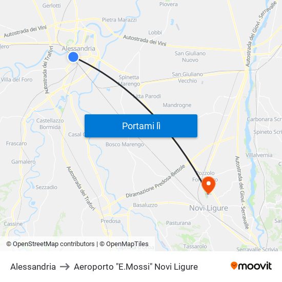 Alessandria to Aeroporto "E.Mossi" Novi Ligure map