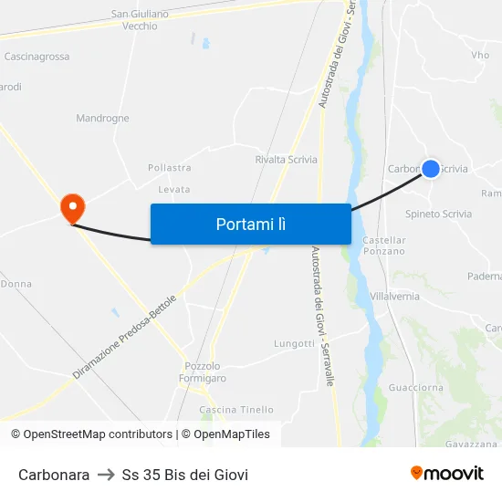 Carbonara to Ss 35 Bis dei Giovi map