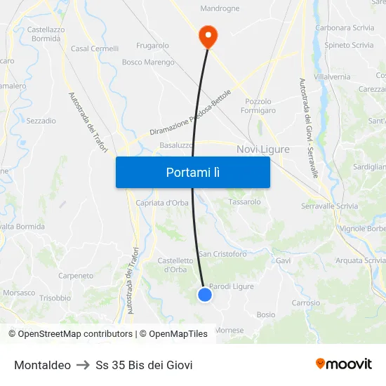 Montaldeo to Ss 35 Bis dei Giovi map