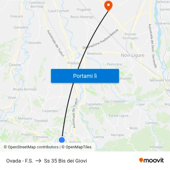 Ovada - F.S. to Ss 35 Bis dei Giovi map