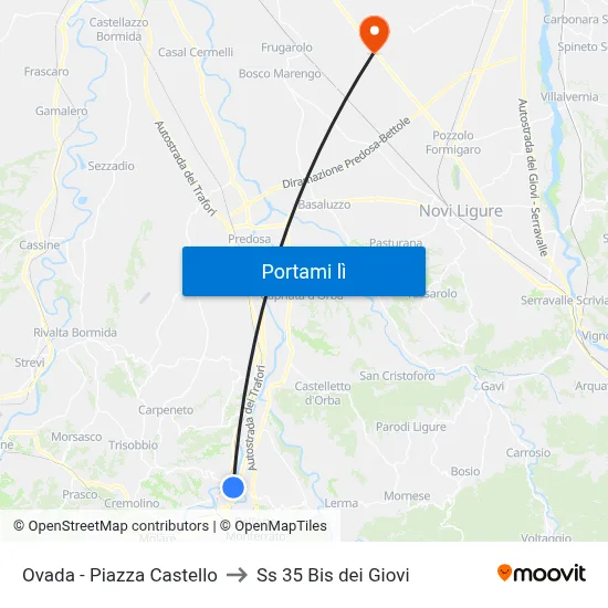 Ovada - Piazza Castello to Ss 35 Bis dei Giovi map