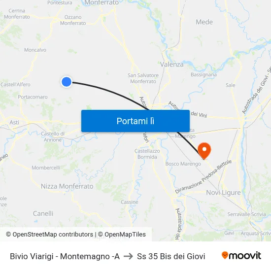 Bivio Viarigi - Montemagno -A to Ss 35 Bis dei Giovi map