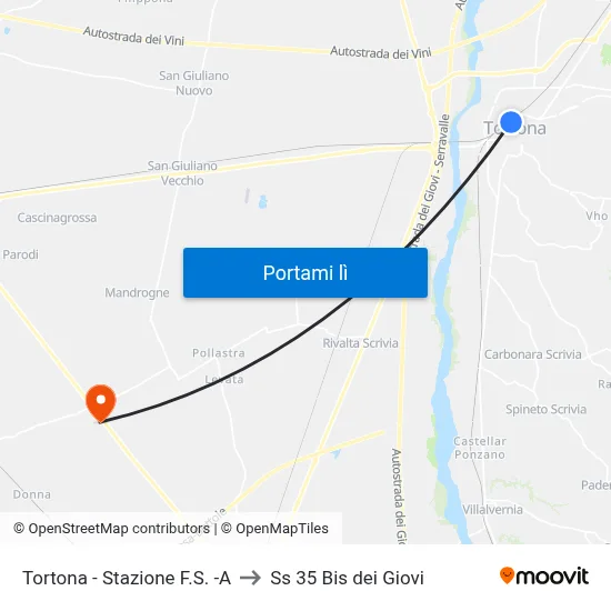 Tortona - Stazione F.S. -A to Ss 35 Bis dei Giovi map