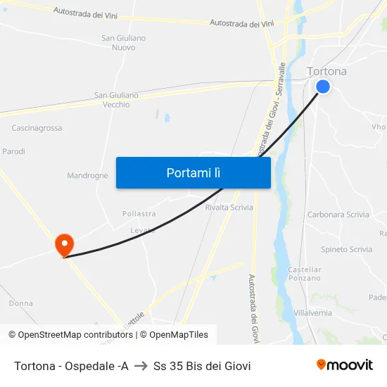 Tortona - Ospedale -A to Ss 35 Bis dei Giovi map