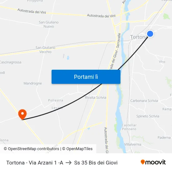 Tortona - Via Arzani 1 -A to Ss 35 Bis dei Giovi map