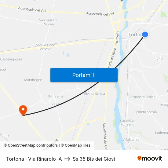 Tortona - Via Rinarolo -A to Ss 35 Bis dei Giovi map