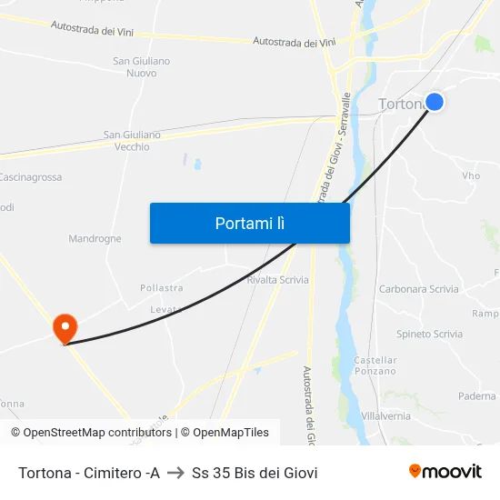 Tortona - Cimitero -A to Ss 35 Bis dei Giovi map