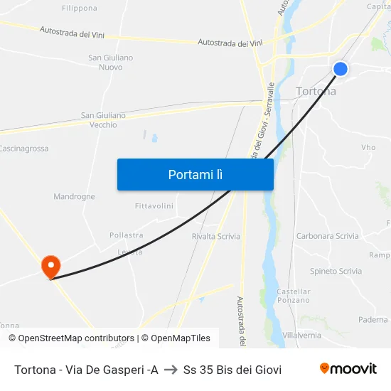 Tortona - Via De Gasperi -A to Ss 35 Bis dei Giovi map