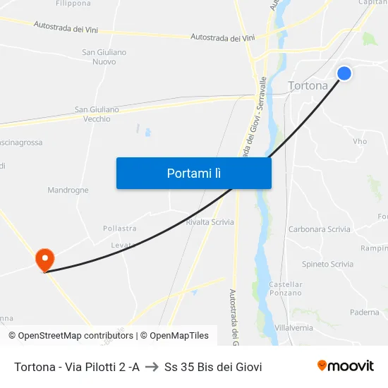 Tortona - Via Pilotti 2 -A to Ss 35 Bis dei Giovi map
