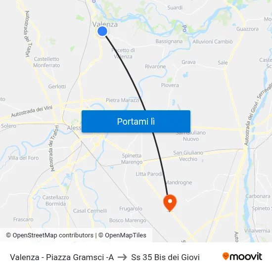 Valenza - Piazza Gramsci -A to Ss 35 Bis dei Giovi map