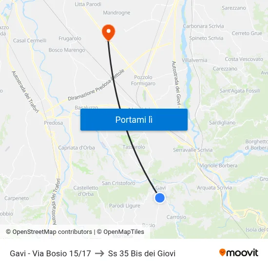 Gavi - Via Bosio 15/17 to Ss 35 Bis dei Giovi map