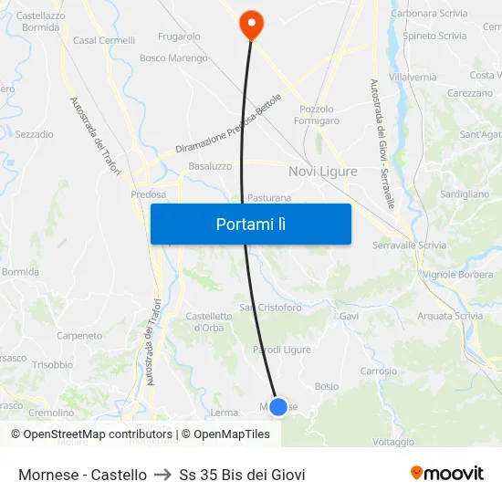 Mornese - Castello to Ss 35 Bis dei Giovi map