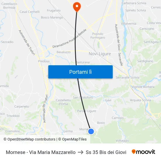 Mornese - Via Maria Mazzarello to Ss 35 Bis dei Giovi map