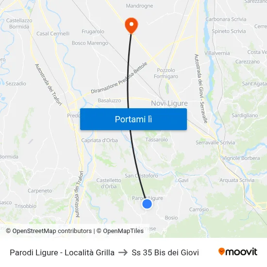 Parodi Ligure - Località Grilla to Ss 35 Bis dei Giovi map