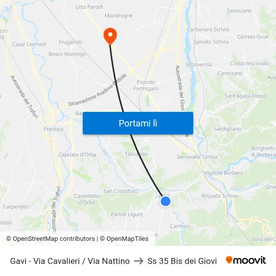 Gavi - Via Cavalieri / Via Nattino to Ss 35 Bis dei Giovi map