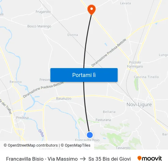 Francavilla Bisio - Via Massimo to Ss 35 Bis dei Giovi map