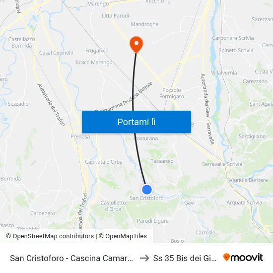 San Cristoforo - Cascina Camarella to Ss 35 Bis dei Giovi map