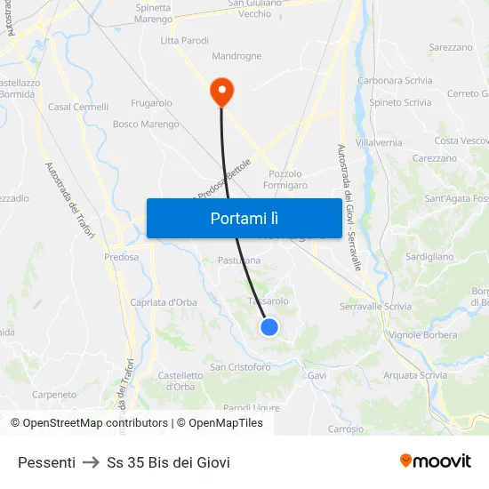 Pessenti to Ss 35 Bis dei Giovi map