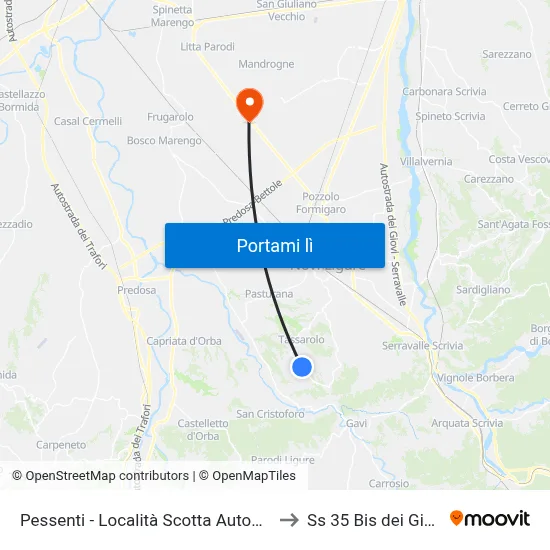 Pessenti - Località Scotta Autobus to Ss 35 Bis dei Giovi map
