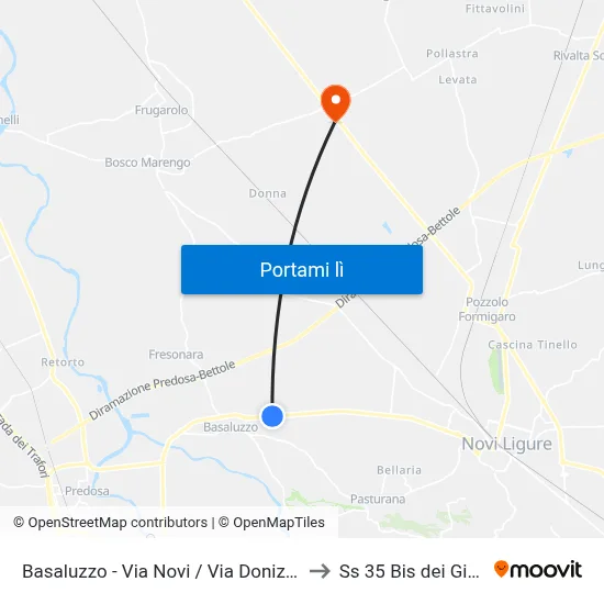Basaluzzo - Via Novi / Via Donizetti to Ss 35 Bis dei Giovi map