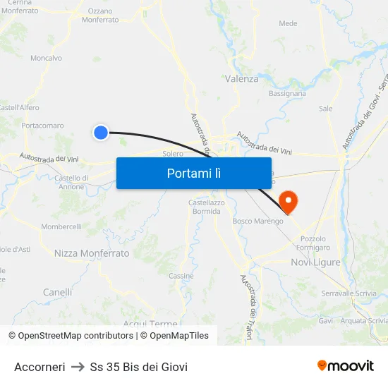 Accorneri to Ss 35 Bis dei Giovi map