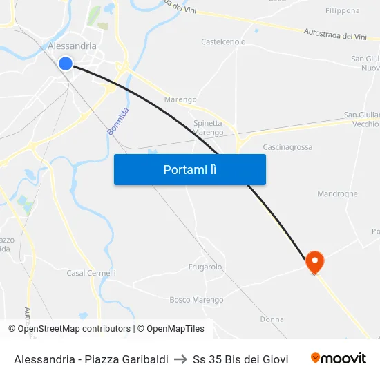 Alessandria - Piazza Garibaldi to Ss 35 Bis dei Giovi map