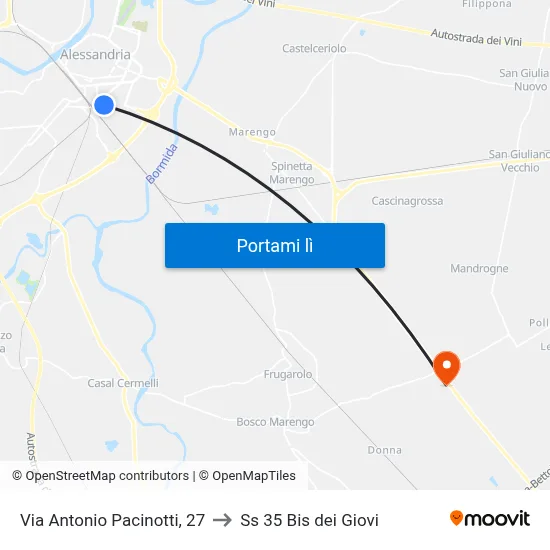 Via Antonio Pacinotti, 27 to Ss 35 Bis dei Giovi map