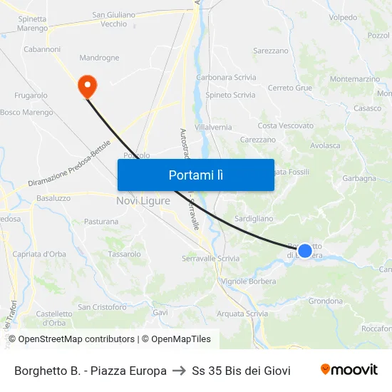 Borghetto B. - Piazza Europa to Ss 35 Bis dei Giovi map