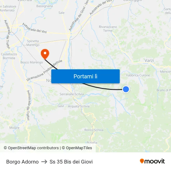 Borgo Adorno to Ss 35 Bis dei Giovi map