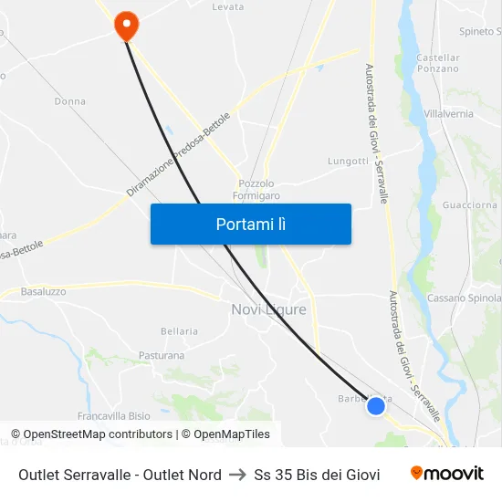 Outlet Serravalle - Outlet Nord to Ss 35 Bis dei Giovi map