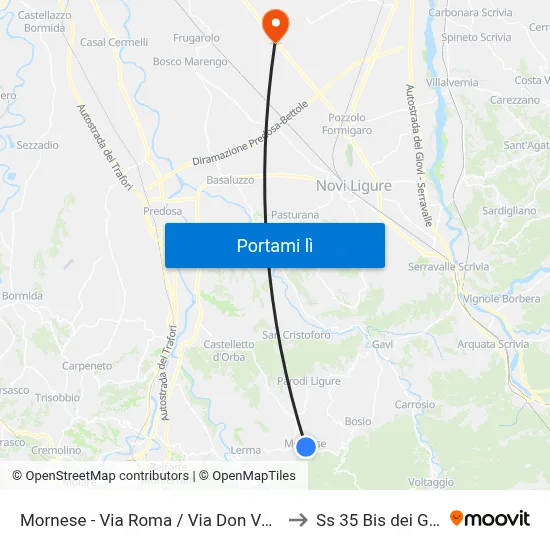 Mornese - Via Roma / Via Don Voglino to Ss 35 Bis dei Giovi map