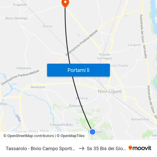 Tassarolo - Bivio Campo Sportivo to Ss 35 Bis dei Giovi map