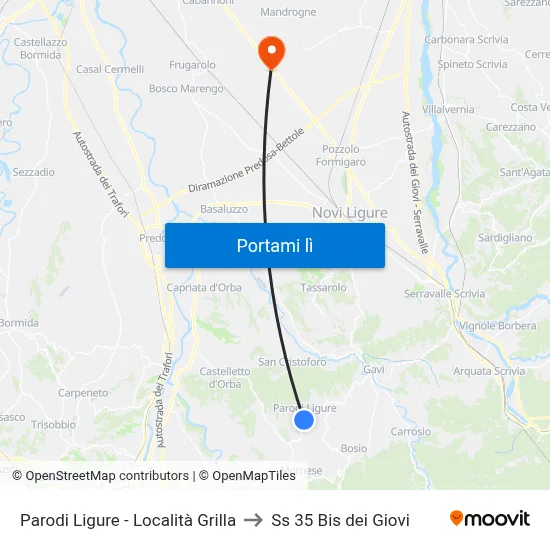 Parodi Ligure - Località Grilla to Ss 35 Bis dei Giovi map