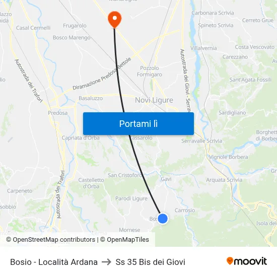 Bosio - Località Ardana to Ss 35 Bis dei Giovi map