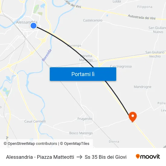 Alessandria - Piazza Matteotti to Ss 35 Bis dei Giovi map