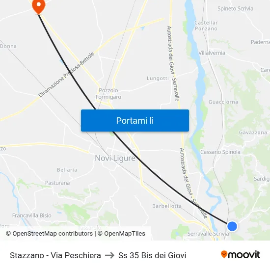 Stazzano - Via Peschiera to Ss 35 Bis dei Giovi map