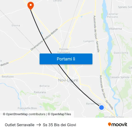Outlet Serravalle to Ss 35 Bis dei Giovi map