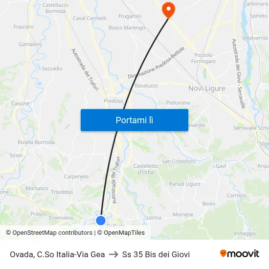 Ovada, C.So Italia-Via Gea to Ss 35 Bis dei Giovi map