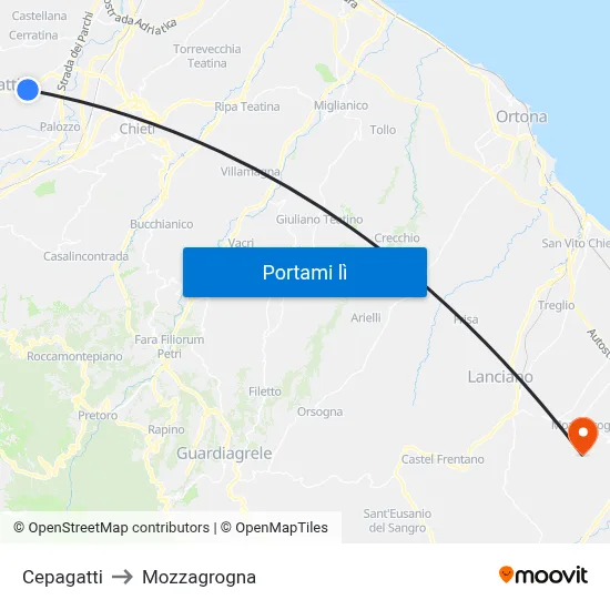 Cepagatti to Mozzagrogna map
