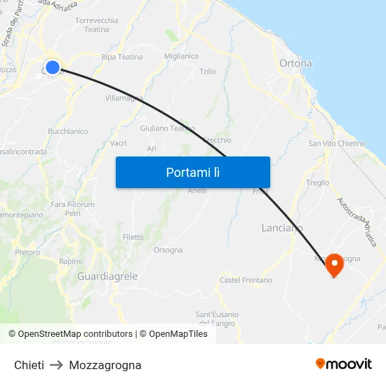 Chieti to Mozzagrogna map