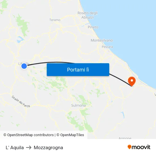 L' Aquila to Mozzagrogna map