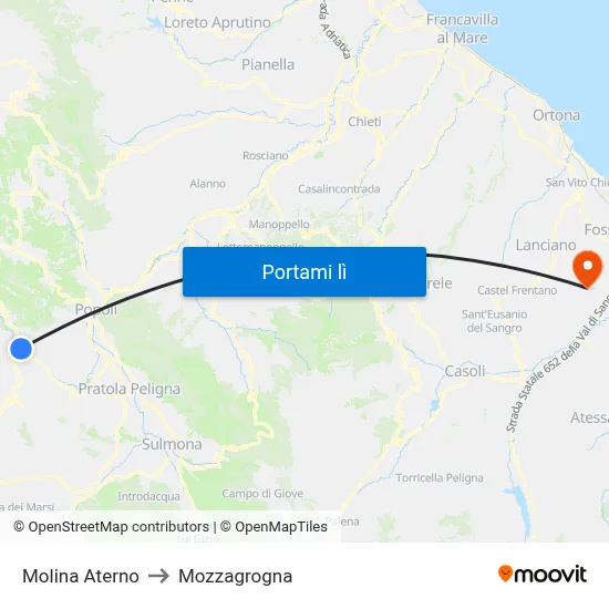 Molina Aterno to Mozzagrogna map