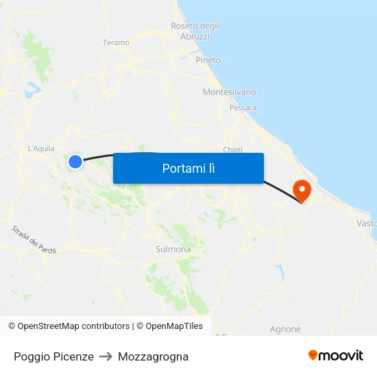 Poggio Picenze to Mozzagrogna map