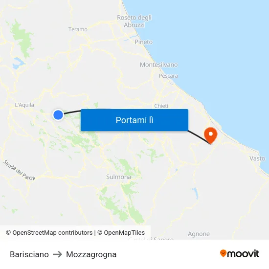 Barisciano to Mozzagrogna map