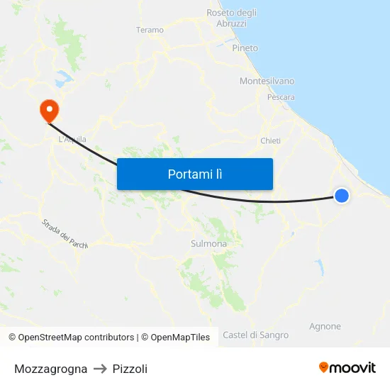 Mozzagrogna to Pizzoli map