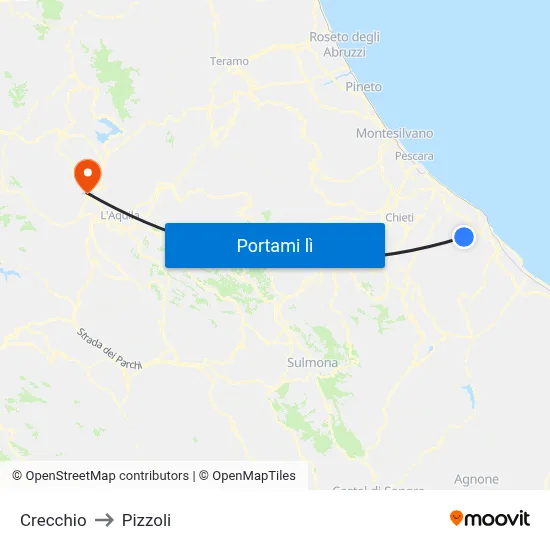 Crecchio to Pizzoli map