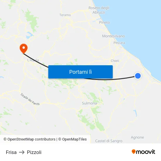 Frisa to Pizzoli map
