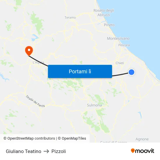 Giuliano Teatino to Pizzoli map